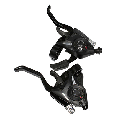 LEVIER-MANETTE VTT PATIN P2R 3X7V. NOIR ALU V-BRAKE COMPATIBLE SHIMANO (PAIRE)