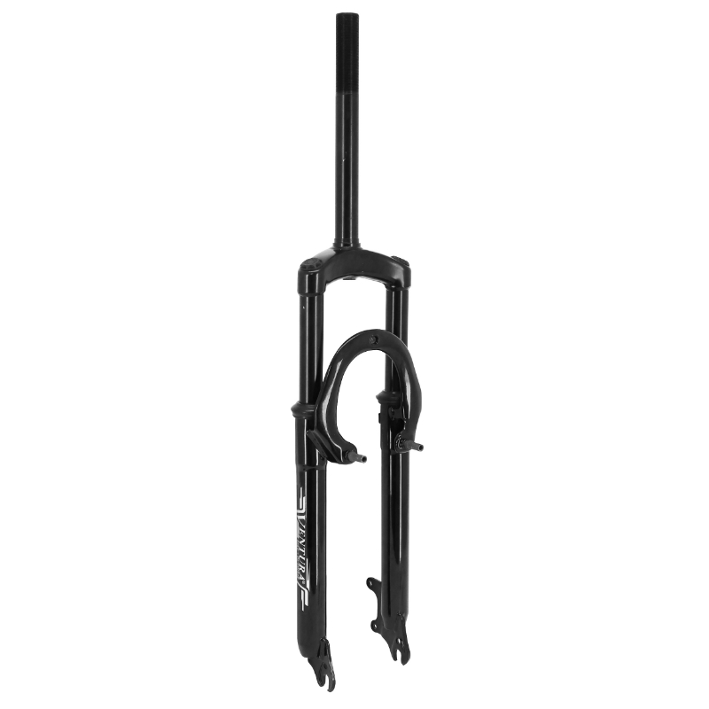 FOURCHE VTT 26 " M-W A SUSPENSION ACIER RESSORT-ELASTOMERE NOIR DEB. 50MM PIVOT (240-85MM) FILETE 1"-22.2 INTERIEUR POUR V-BRAKE ET FREIN A DISQUE