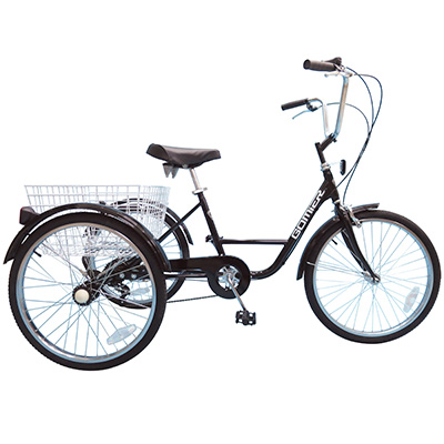 TRICYCLE MUSCULAIRE ADULTE 24" NOIR 5 VITESSES AVEC PANIER POIDS TOTAL MAXI 100KGS EMPATTEMENT 0,80M - HOMOLOGATION NF30020-