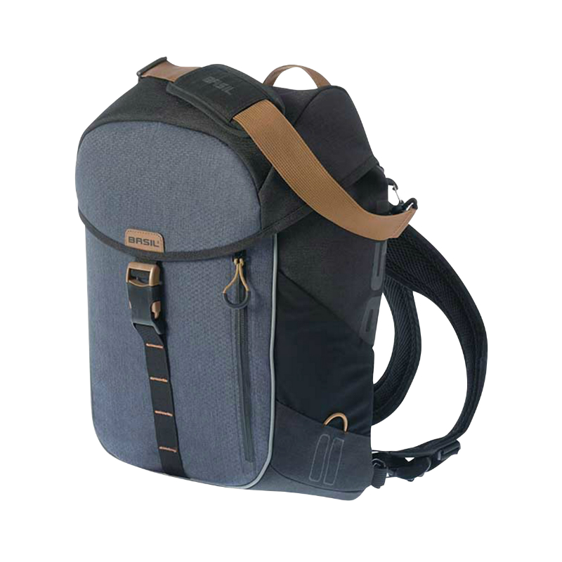 SACOCHE ARRIERE SAC A DOS VELO LATERALE BASIL MILES DROIT-GAUCHE SYSTEME FIXATION HOOK-ON WATERPROOF 17L BLEU-NOIR (POSSIBILITE SAC BANDOULIERE + SAC A DOS) (44X14X31CM)