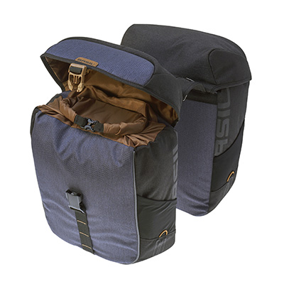 SACOCHE ARRIERE VELO DOUBLE BASIL MILES WATERPROOF 32L BLEU-NOIR (PAIRE) (34X19X43CM) - COMPATIBLE SYSTEME MIK (FIXATION NON INCLUS)