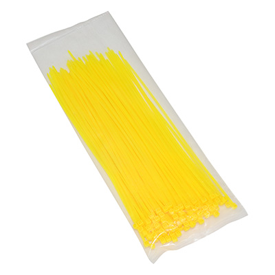 COLLIER DE SERRAGE NYLON TYPE RILSAN 2,5X200MM JAUNE FLUO (VENDU PAR 100)  -P2R-