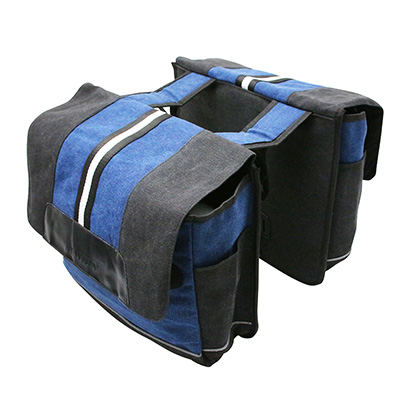 SACOCHE ARRIERE VELO DOUBLE NEWTON VIB AVEC PROTEGE PLUIE 20L NOIR-BLEU JEANS (FIXATION SUR PORTE BAGAGE  L 35.5XL12XH30CM) (PAIRE)