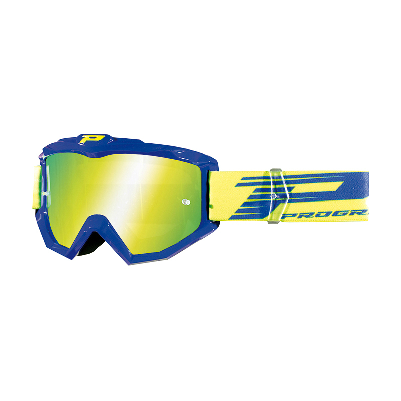 MASQUE-LUNETTES CROSS PROGRIP 3201 FL ATZAKI MULTILAYERED BLEU-JAUNE ECRAN MIROIR JAUNE ANTI-RAYURES-ANTI U.V. COMPATIBLE AVEC PORT LUNETTES DE VUE (HOMOLOGUE CE-EN AC-12072 REV.1)