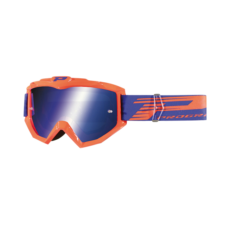 MASQUE-LUNETTES CROSS PROGRIP 3201 FL ATZAKI MULTILAYERED ORANGE FLUO ECRAN MIROIR BLEU ANTI-RAYURES-ANTI U.V. COMPATIBLE AVEC PORT LUNETTES DE VUE (HOMOLOGUE CE-EN AC-12072 REV.1)