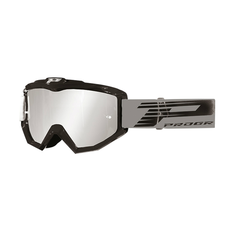 MASQUE-LUNETTES CROSS PROGRIP 3201 FL ATZAKI MULTILAYERED NOIR-GRIS ECRAN MIROIR ARGENT ANTI-RAYURES-ANTI U.V. COMPATIBLE AVEC PORT LUNETTES DE VUE (HOMOLOGUE CE-EN AC-12072 REV.1)