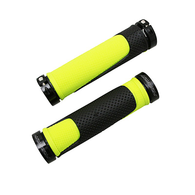 POIGNEE VTT PROGRIP 997 DOUBLE DENSITE OPEN END AVEC LOCK ON NOIR-JAUNE 130MM (LIVRE AVEC EMBOUTS) (PAIRE)