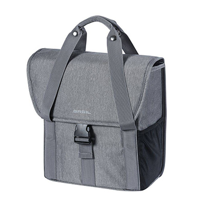 SACOCHE ARRIERE VELO LATERALE BASIL GO GRISE CLAIRE DROIT-GAUCHE 16L FIXATION HOOK-ON PORTE BAGAGE