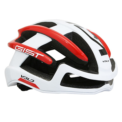 CASQUE VELO ADULTE GIST ROUTE VOLO BLANC-ROUGE BRILLANT FULL IN-MOLD TAILLE 52-56 REGLAGE MOLETTE 210GRS