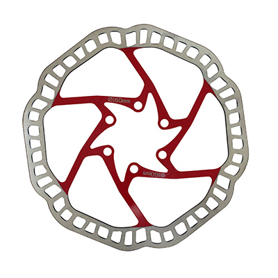 DISQUE DE FREIN VTT 6 TROUS NEWTON BRAKCO COMPATIBLE SHIMANO ET AUTRES 160MM ARGENT CENTRE ROUGE + 6 VIS