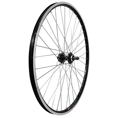 ROUE VTT DISQUE BLOCAGE 29\" P2R ARRIERE NOIR DOUBLE PAROI MOYEU DISQUE 6 TROUS POUR ROUE LIBRE (JANTE OEILLETS-RAYONNAGE INOX)