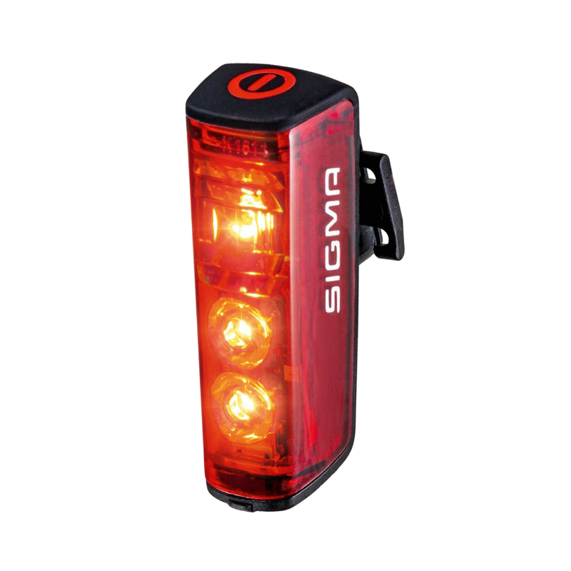 ECLAIRAGE VELO USB ARRIERE SUR TIGE DE SELLE SIGMA BLAZE 3LED (AUTONOMIE 50H)  NOIR - FONCTION FLASH - ADAPTE L\'ECLAIRAGE EN FONCTION DE LA LUMINOSITE ET FEU STOP - CLIGNOTANT POSSIBLE