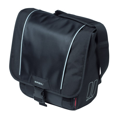 SACOCHE ARRIERE VELO LATERALE BASIL SPORT DROIT-GAUCHE AVEC PROTEGE PLUIE 18L NOIR FIXATION HOOK ON SUR PORTE BAGAGE- SPECIAL VAE-E-BIKE- (31X18X31CM)