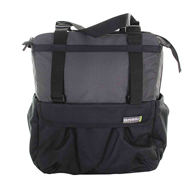 SACOCHE ARRIERE VELO LATERALE SHOPPER XL NOIR-GRIS WATERPROOF FIXATION PORTE BAGAGE AVEC HOOK-ON 20L (32X16X37CM)