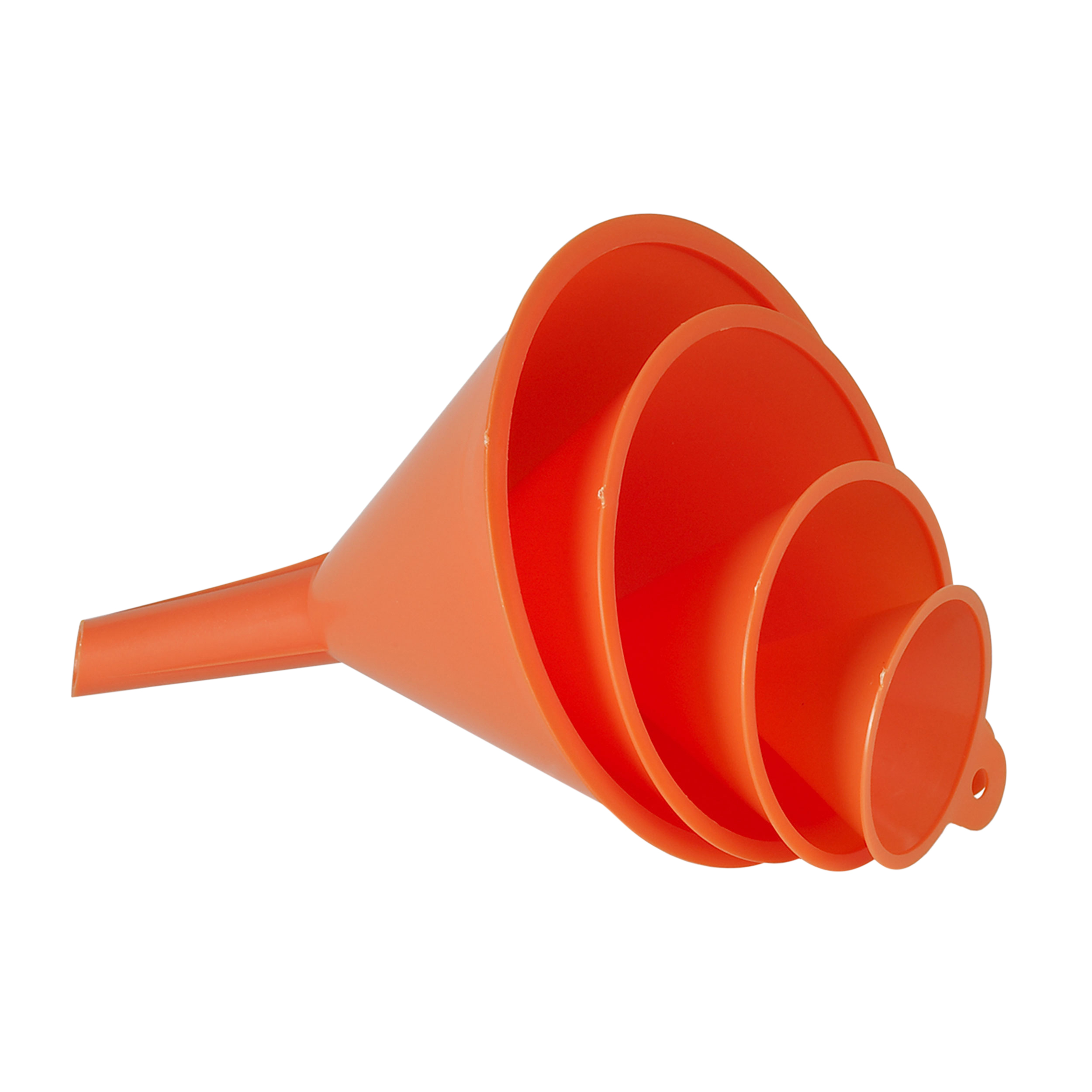 ENTONNOIR PRESSOL EN POLYETHYLENE ORANGE DIAMETRE  50-75-100-120MM  (JEU DE 4)