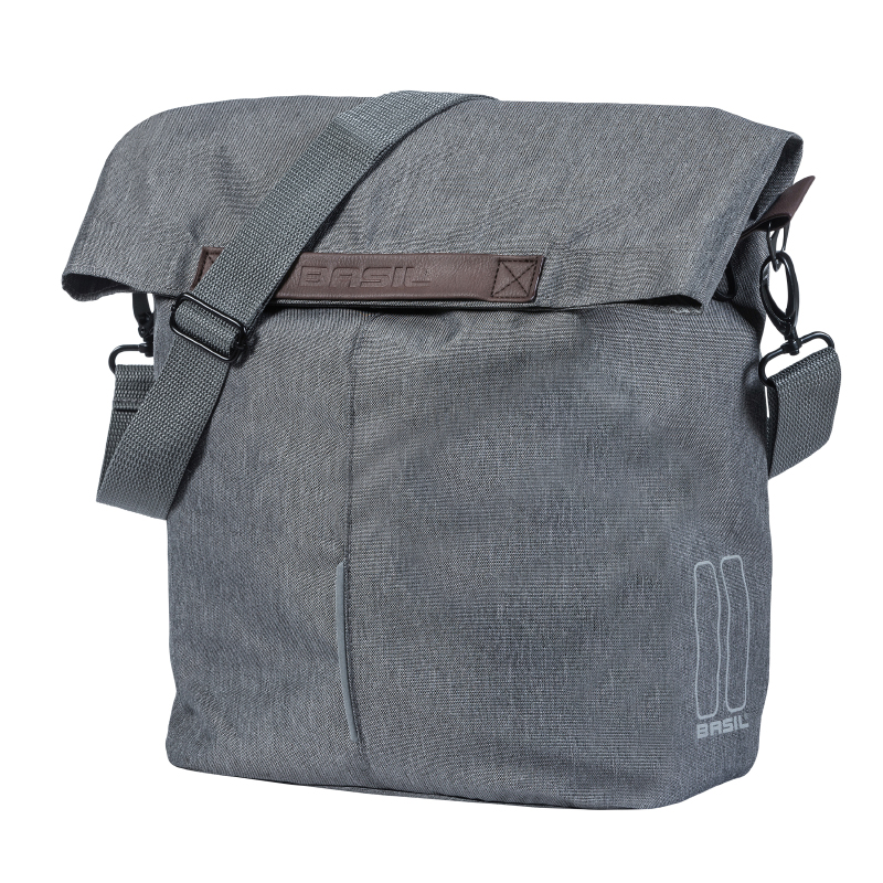 SACOCHE ARRIERE VELO LATERALE SAC BANDOULIERE BASIL CITY SHOPPER GRIS CLAIR DROIT-GAUCHE 14-16L FIXATION HOOK-ON PORTE BAGAGE FERMETURE PLIANT ANTI-PLUIE