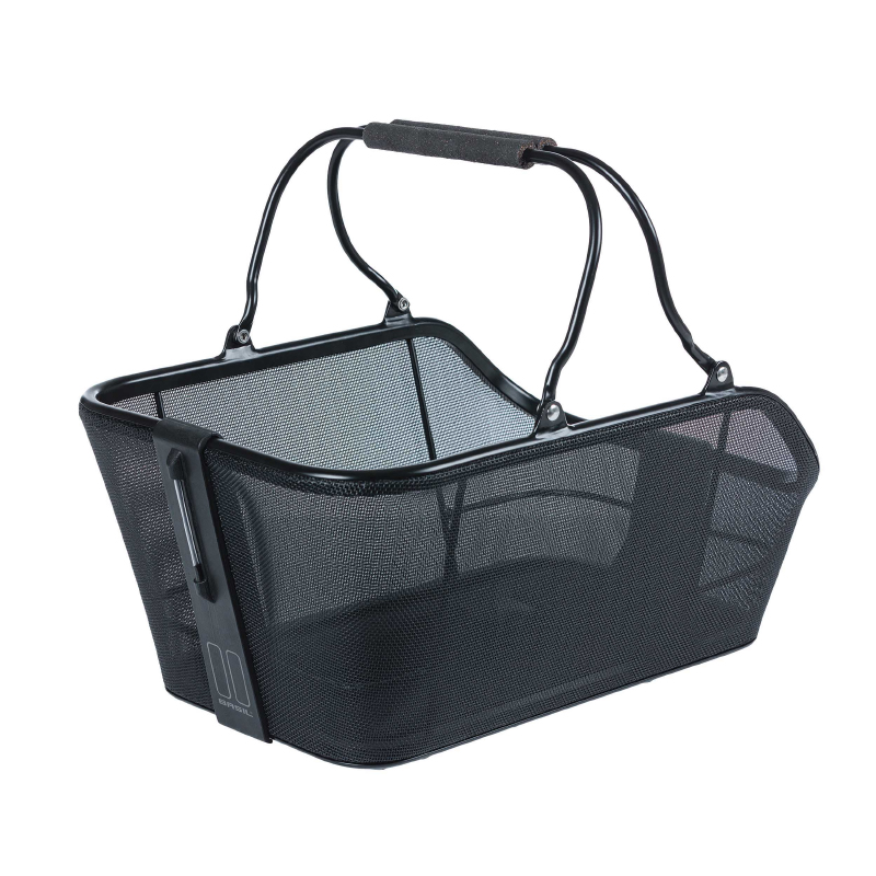 PANIER ARRIERE ACIER NID ABEILLE BASIL CENTO TECH NOIR SYSTEME MIK SUR PORTE BAGAGE IDEAL POUR E-BIKE-VAE (L46XL34XH25CM) AVEC ECLAIRAGE LED (COMPATIBLE AVEC 157030)