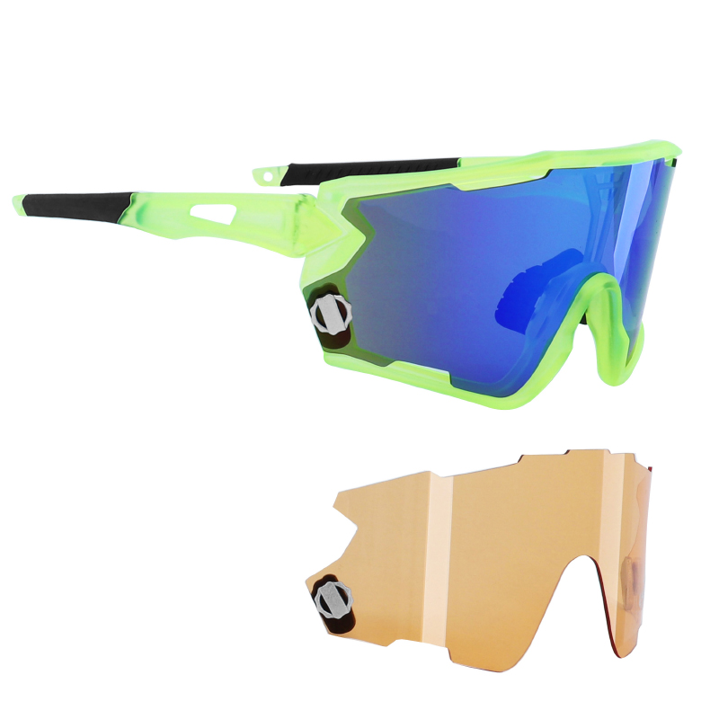 LUNETTES VELO ADULTE NEWTON NAGAS MONTURE JAUNE FLUO (2 VERRES INTERCHANGEABLES SOLAIRE BLEU ET ECLAIRANT ORANGE) LIVRE DANS BOITE SOUPLE - POSSIBLE COMMANDER VERRE 171352 EN TRANSPARENT