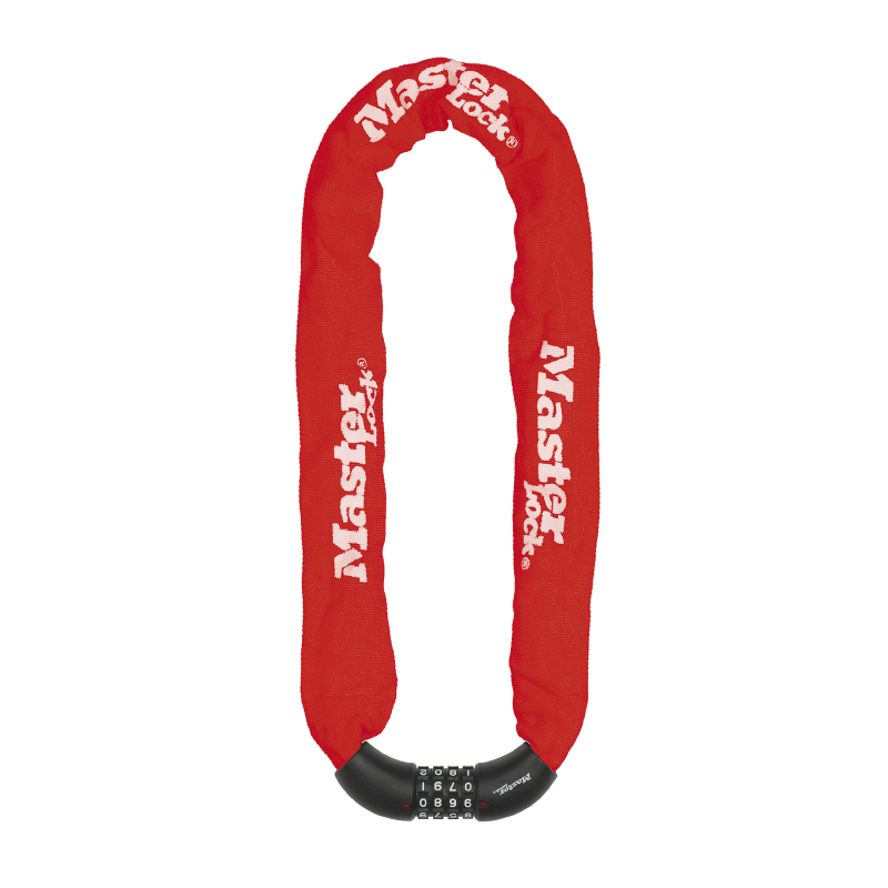 ANTIVOL VELO CHAINE A COMBINAISON MASTERLOCK ACIER DIAM 8MM LONGUEUR 90CM ROUGE - NIVEAU SECURITE 8 - HOMOLOGUE FUB 1 ETOILE