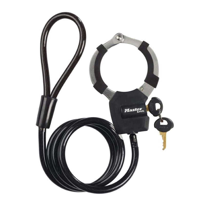 ANTIVOL VELO - TROTTINETTE CABLE A BOUCLE AVEC MENOTTE MASTERLOCK STREET CUFF DIAM 8MM L1M - LIVRE AVEC 4 CLES  -NIVEAU SECURITE 6