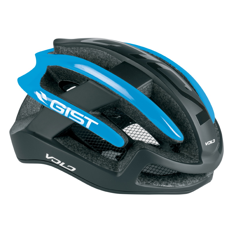 CASQUE VELO ADULTE GIST ROUTE VOLO NOIR MAT-BLEU SKY FULL IN-MOLD TAILLE 52-56 REGLAGE MOLETTE 210GRS