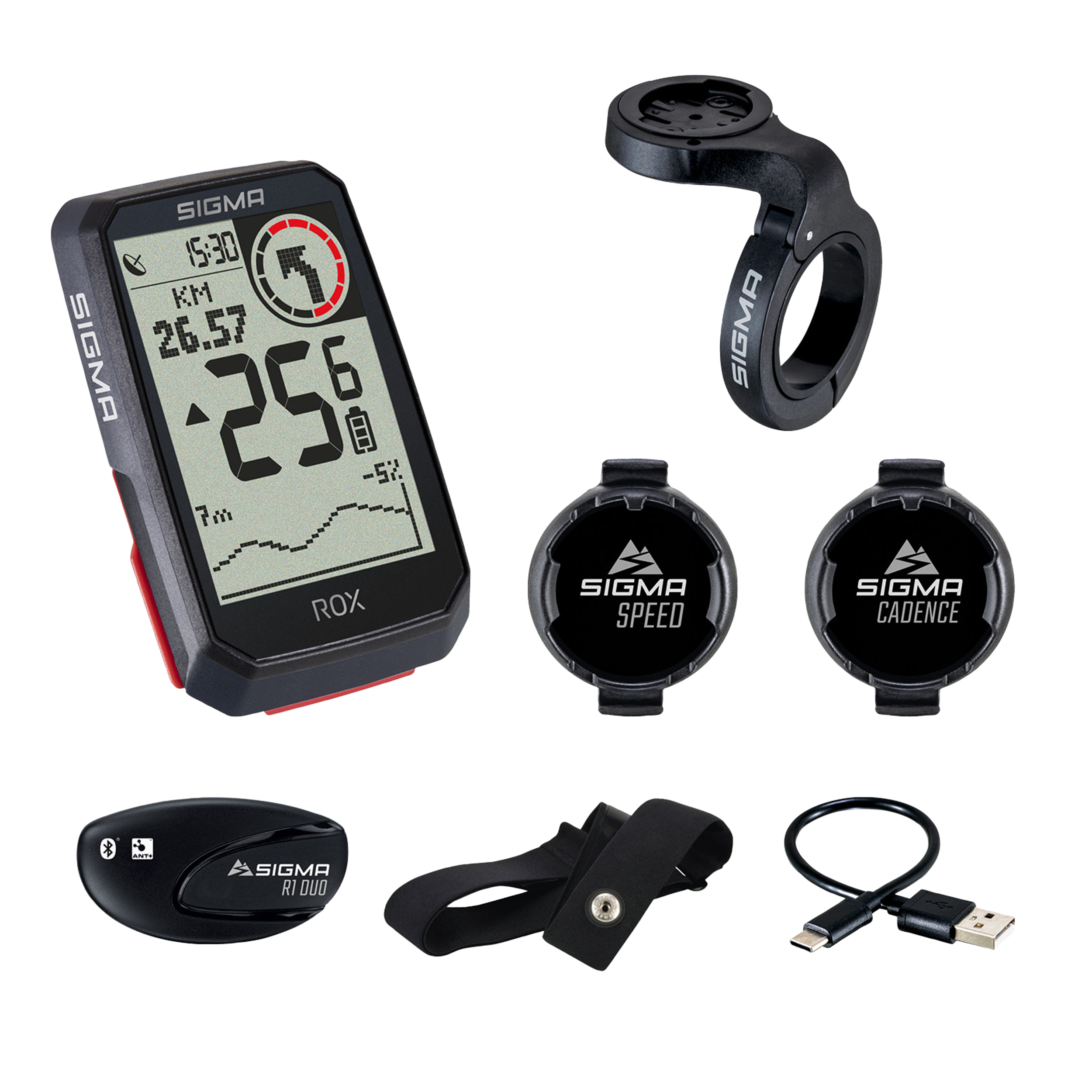 COMPTEUR SIGMA ROX4.0 GPS NOIR ALTIMETRE (PACK COMPLET AVEC GPS, EMETTEUR VITESSE, CARDIO, CADENCE PEDALAGE)