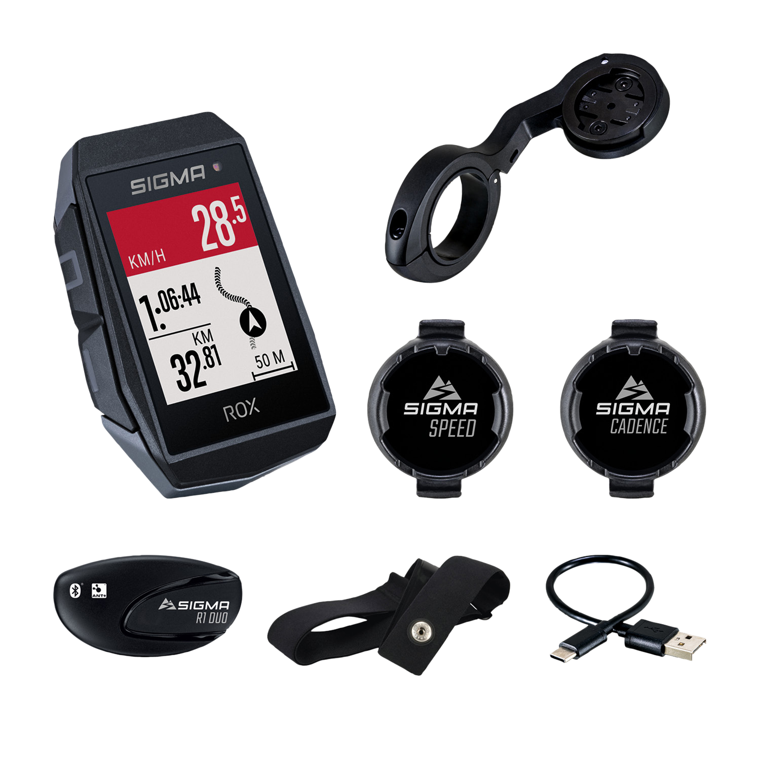 COMPTEUR SIGMA ROX11.1 EVO GPS NOIR AVEC CARDIO, ALTIMETRE, EMETTEUR CADENCE + VITESSE