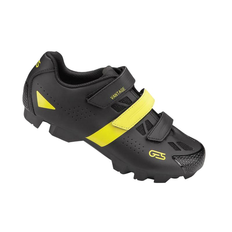 CHAUSSURE VTT GES VANTAGE2 NOIR-JAUNE FLUO T38 FIXATION 3 VELCROS COMPATIBLE SPD (PAIRE)