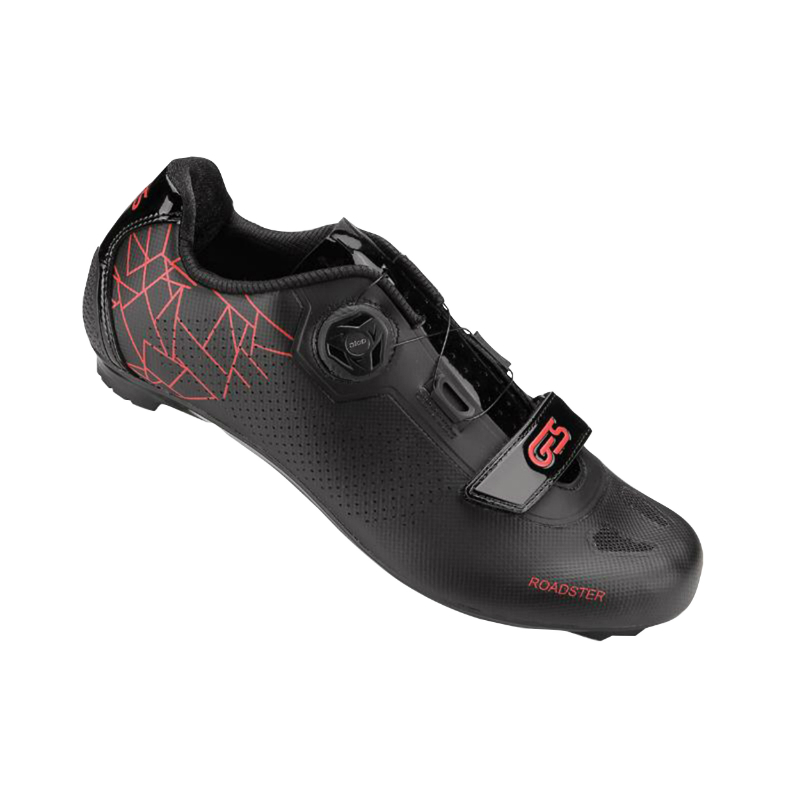 CHAUSSURE ROUTE GES ROADSTER2 NOIR-ROUGE T42 FIXATION MICROCLIP ATOP-VELCRO COMPATIBLE LOOK-SHIMANO (PAIRE)