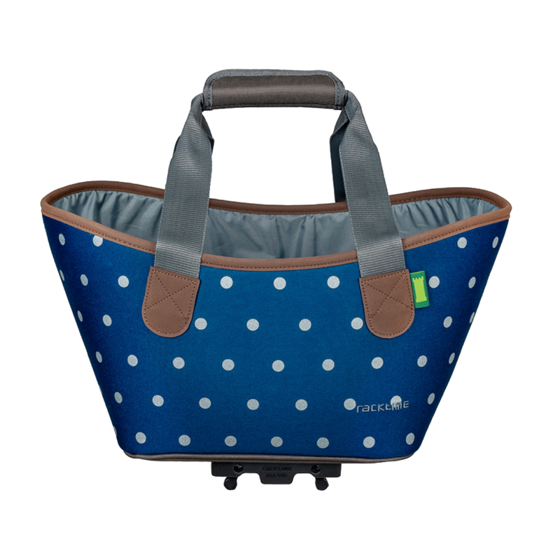 PANIER-SAC A MAIN VELO RACKTIME AGNETHA BLEU POIS FIXATION PORTE BAGAGE (L 34CM X L 26CM X H 37CM)  - COMPATIBLE SYSTEME RACKTIME SNAPIT