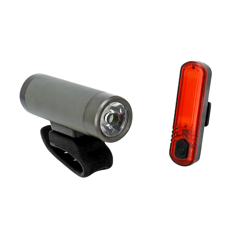 ECLAIRAGE VELO USB KIT NEWTON 400 LUMENS 70B SUR CINTRE-TIGE DE SELLE LEDS NOIR AVANT+ ARRIERE (LIVRE AVEC FIXATIONS) - RECHARGEABLE USB