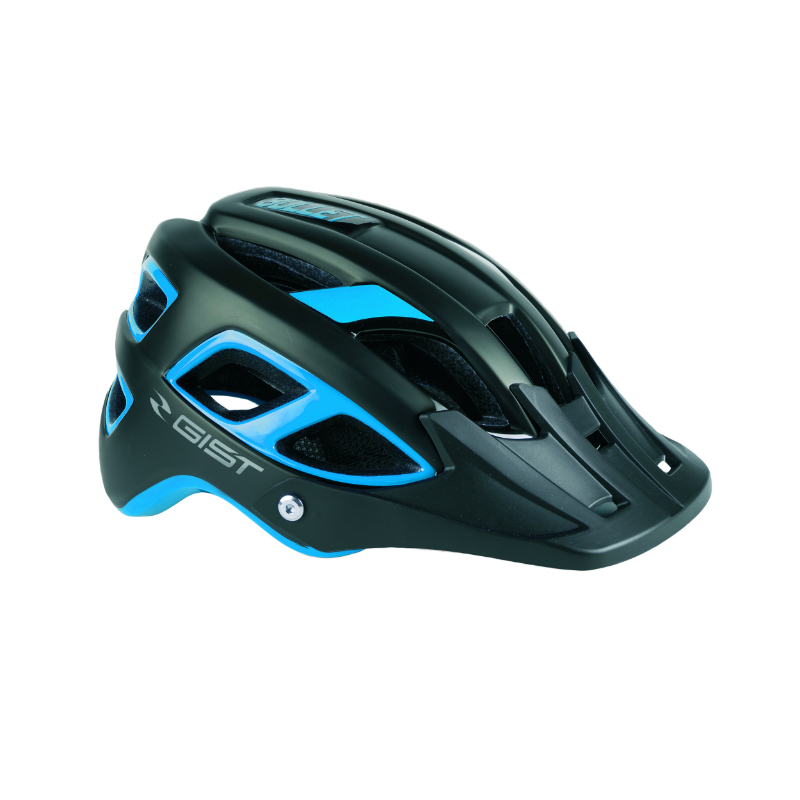 CASQUE VELO ADULTE GIST VTT BULLET NOIR-BLEU IN-MOLD TAILLE 54-59 AVEC VISIERE ET FIT-SYSTEM (VENDU EN BOITE)