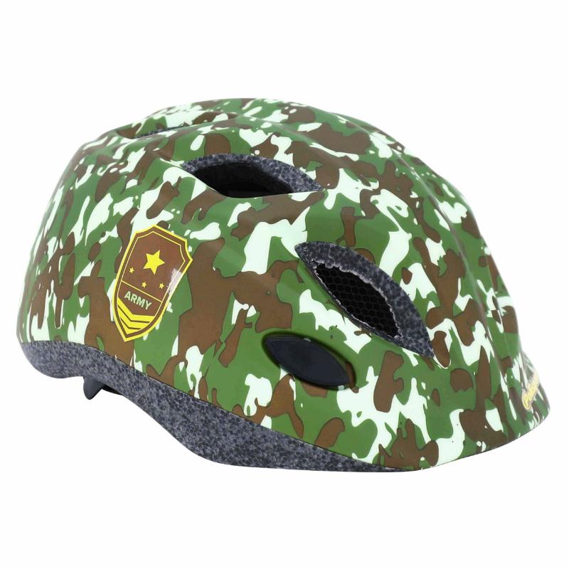 CASQUE VELO ENFANT POLISPORT JUNIOR ARMY VERT TAILLE 52-56CM AVEC MOLETTE ET ECLAIRAGE LED (VENDU SUR CARTE)