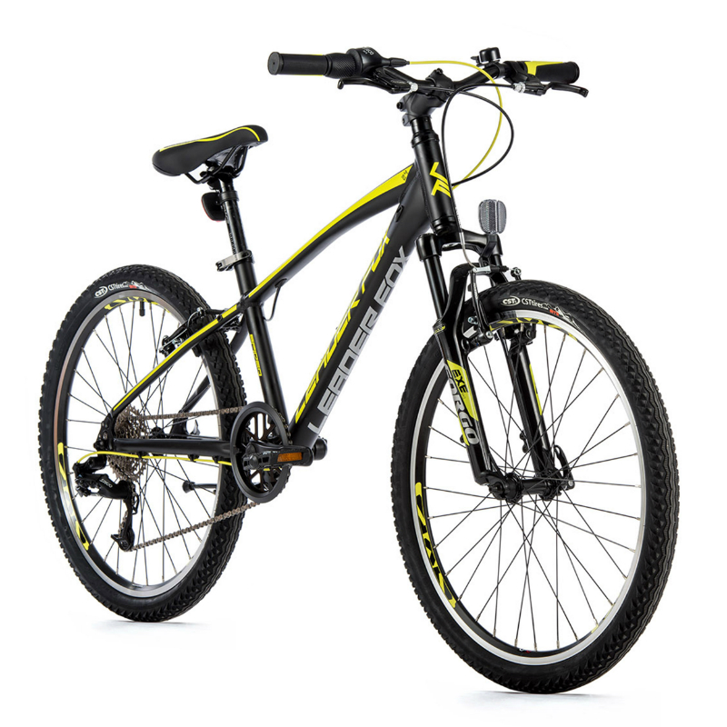 VELO MUSCULAIRE VTT 24 LEADER FOX SPIDER GARCON NOIR MAT-JAUNE FLUO 8V (TAILLE ENFANT 135 à 145 CM)