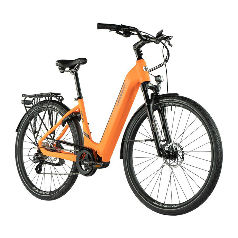 VELO ELECTRIQUE-VAE CITY 28 LEADER FOX SAGA MIXTE ORANGE NEON 8V MOTEUR CENTRAL BAFANG M300 36V 80NM BATTERIE 15AH (18'' - H46CM - TAILLE M - POUR ADULTE DE 168CM à 178CM)