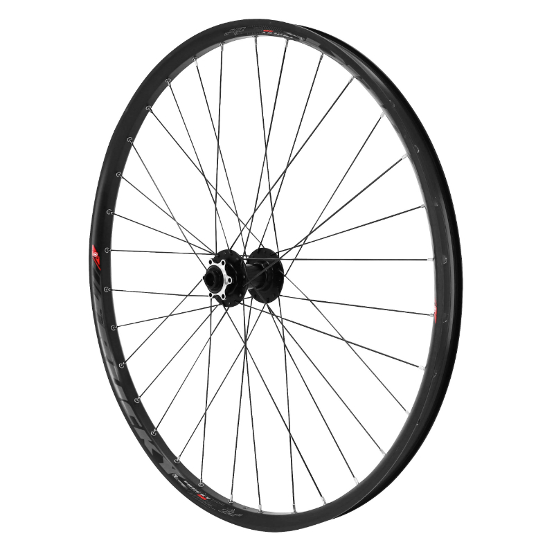 ROUE VTT DISQUE 27.5" TRUCKY 30 TUBELESS READY AVANT NOIR MOYEU VELOX ROULEMENT DISQUE 6 TROUS AXE TRAVERSANT 15-100  JANTE 30C 32 RAYONS