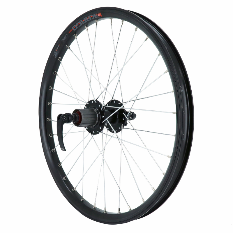 ROUE VTT - CARGO - VAE - E-BIKE - LONGTAIL DISQUE BLOCAGE 20" KARGO L ARRIERE NOIR MOYEU VELOX 6 TROUS CASSETTE 11-10-9V (RENFORCE) JANTE 25C 32 RAYONS POIDS MAX 225KGS