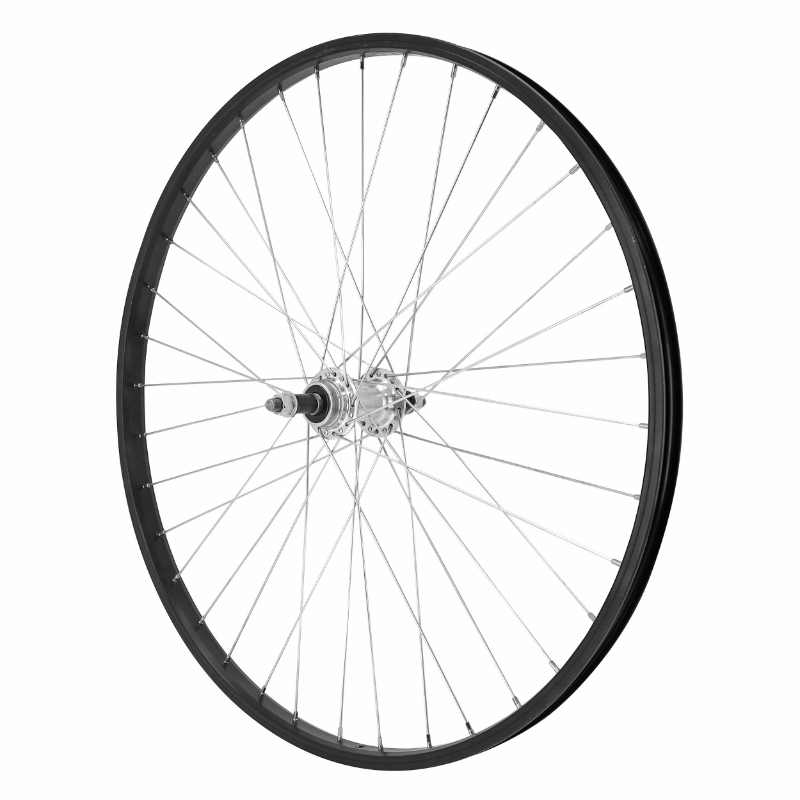 ROUE VTT PATIN 26" M110 ARRIERE NOIR MOYEU ARGENT ALU AXE PLEIN ROUE LIBRE 7-6V (VENDU AVEC ECROU 10X100) JANTE 21C