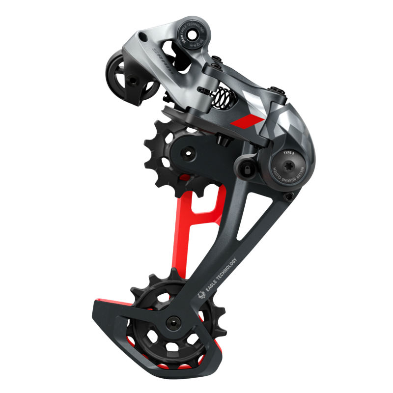 DERAILLEUR VTT ARRIERE SRAM 12V. X01 EAGLE NOIR CHAPE LONGUE ROUGE POUR CASSETTE JUSQU\'A 52DTS