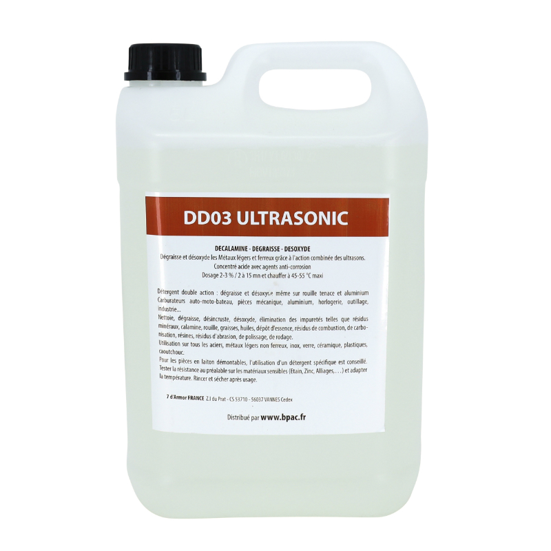 DETERGENT NETTOYEUR-BAC ULTRASONS PROFESSIONNEL DD03 5L (DEGRAISSE + DESOXYDE - PRODUIT SURPUISSANT) (A DILUER 2 A 5%)