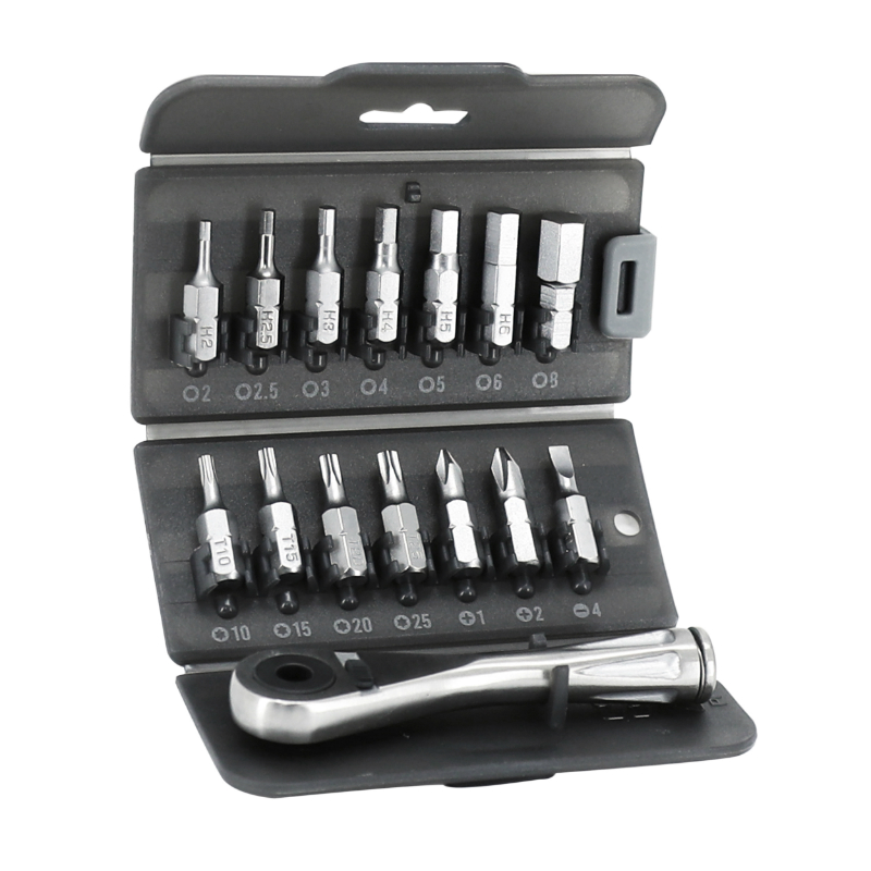 OUTIL CLE ALLEN TOOLKIT CLE CLIQUET ACIER INOX AVEC EMBOUTS CHC 2-2.5-3-4-5-6-8 TORX T10-T15-T20-T25 ET 3 TOURNEVIS (JEU DE 14 PIECES)