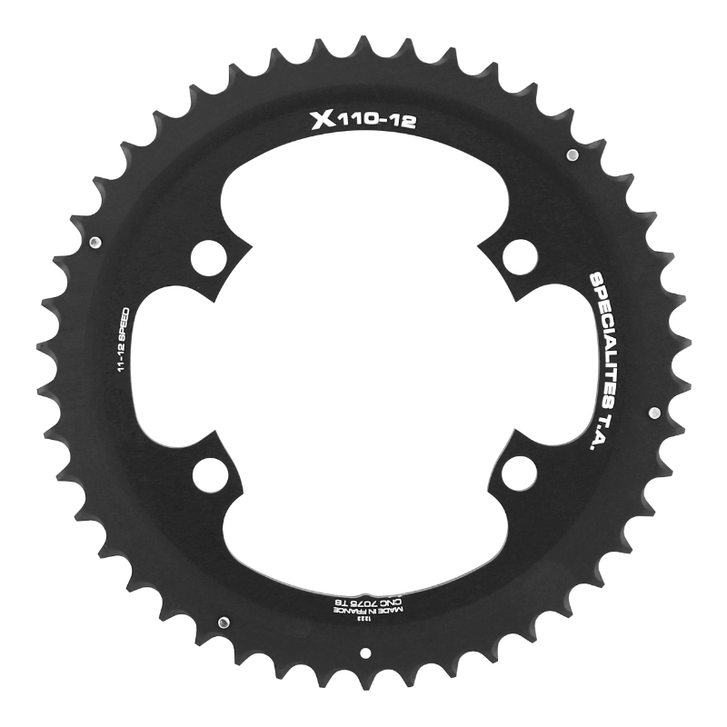 PLATEAU ROUTE 4BRA D.110 POUR SHIMANO ULTEGRA R8100-8170 DURA-ACE R9200-9270 105 R7100 TA X110 49DTS EXTERIEUR NOIR 12V.  (PENSER A COMMANDER LE KIT INTRAVIS CORRESPONDANT)