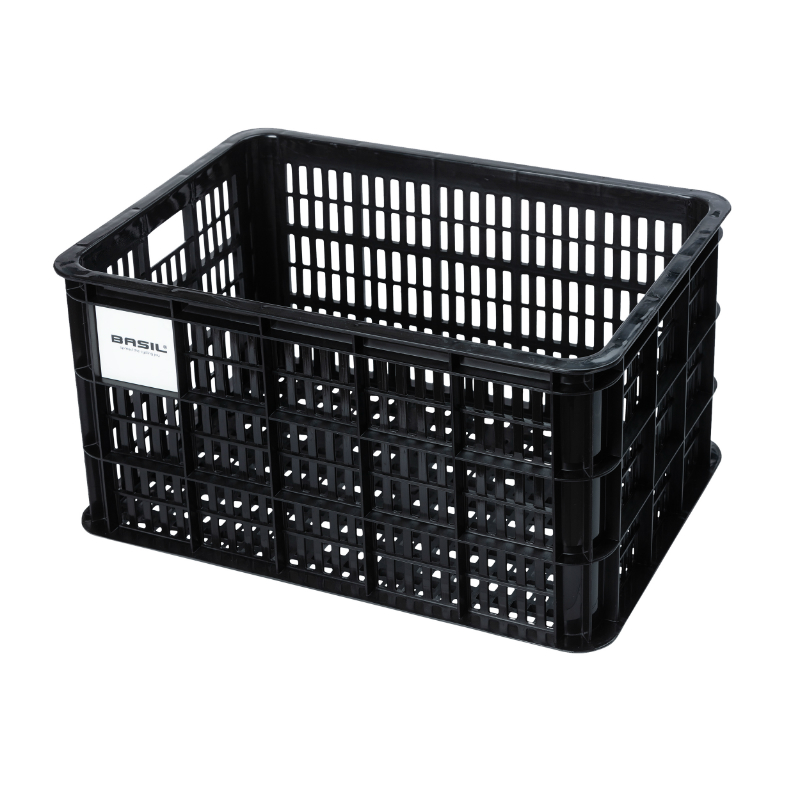 PANIER - CAISSE PLASTIQUE RECYCLE BASIL NOIR 40L AVANT-ARRIERE (49X36X27CM) (POSSIBILITE DE FIXER AVEC REF 150413)