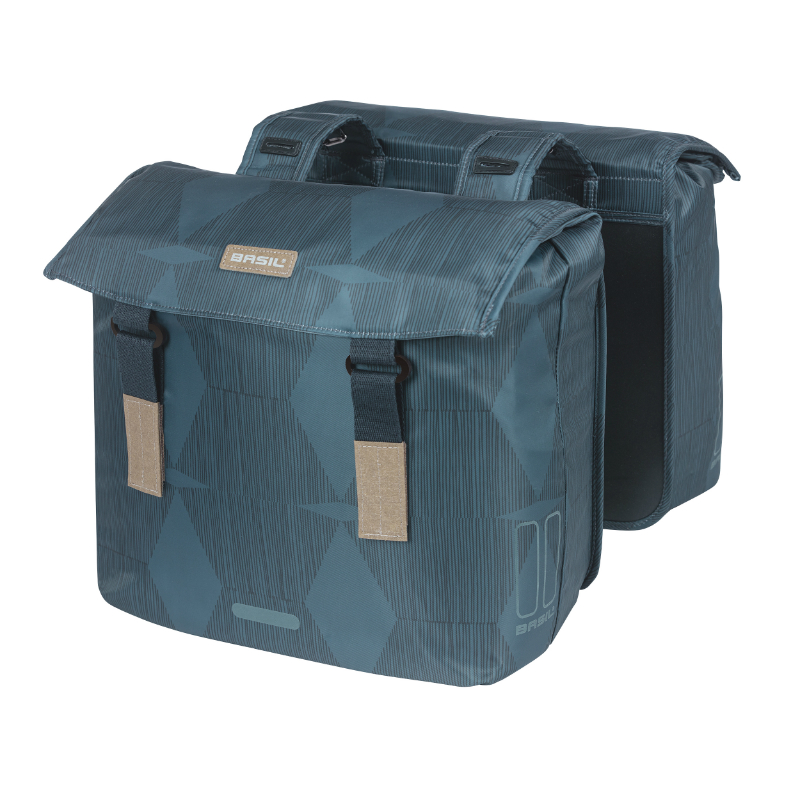 SACOCHE ARRIERE VELO DOUBLE BASIL ELEGANCE 40L BLEU ESTATE FIXATION VELCROS SUR PORTE BAGAGE (49X36X8 CM)