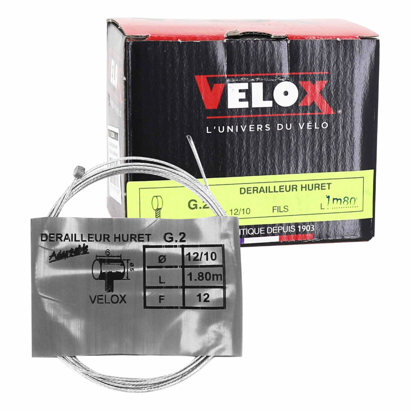 CABLE DE DERAILLEUR VELOX GALVA POUR HURET 1.80M  (BOITE DE 25) 12-10 12 FILS TETE 3 X DIAM 4.8MM