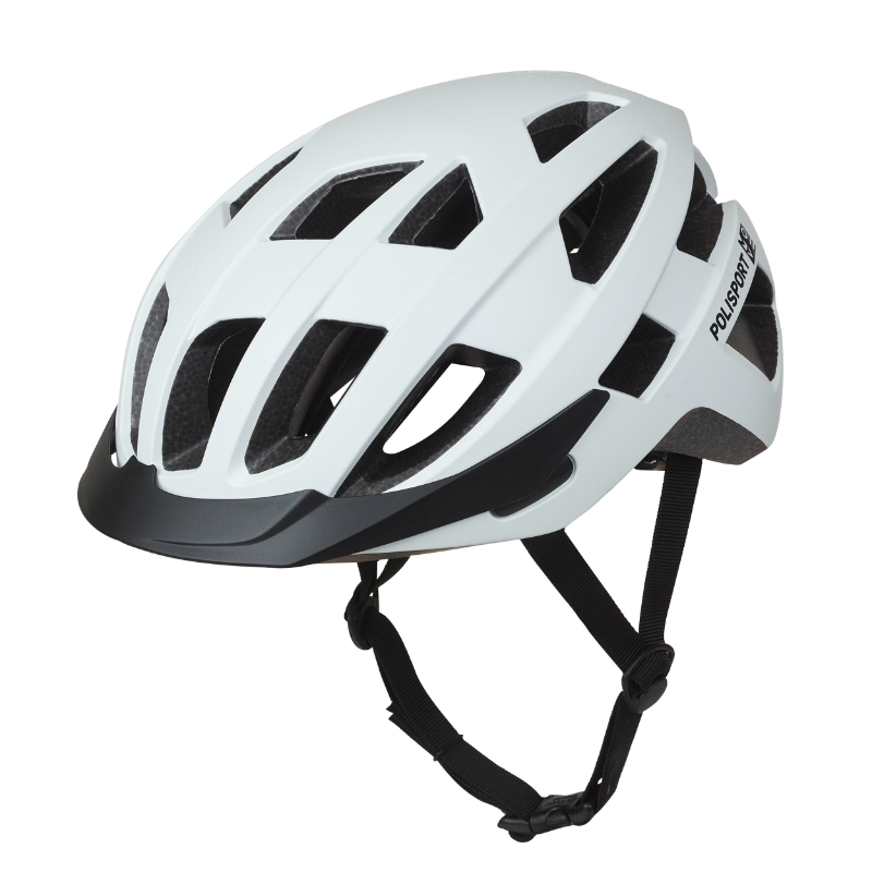 CASQUE VELO CITY ADULTE POLISPORT CITY-MOVE IN-MOLD BLANC MAT AVEC VISIERE NOIR TAILLE 58-61 SYSTEM QUICK LOCK