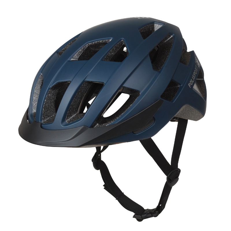 CASQUE VELO CITY ADULTE POLISPORT CITY-MOVE IN-MOLD BLEU FONCE MAT AVEC VISIERE NOIR TAILLE 58-61 SYSTEM QUICK LOCK