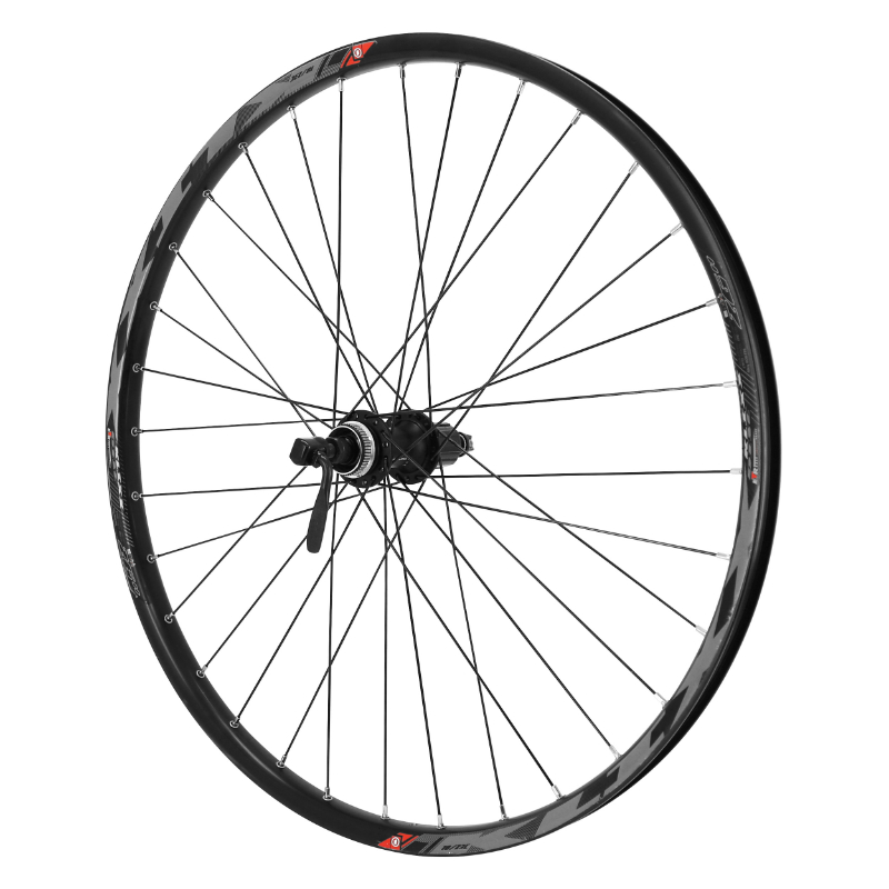 ROUE VTT DISQUE BLOCAGE 26" KLIXX TUBELESS READY ARRIERE NOIR MOYEU SHIMANO ACERA QC400 CASSETTE 11-10-9V CENTERLOCK - JANTE 23C 32 RAYONS  ALL MOUNTAIN