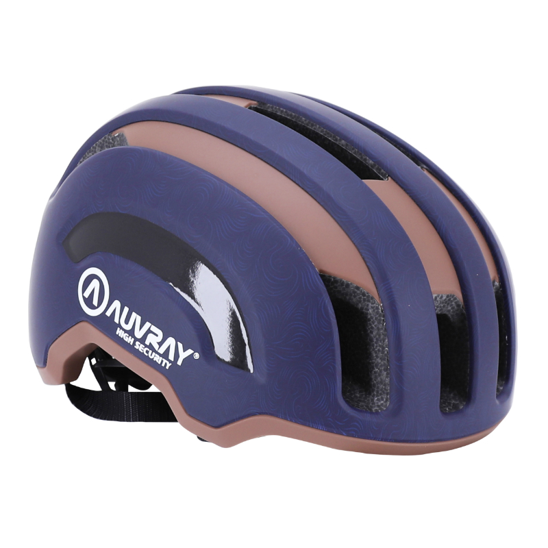 CASQUE VELO ADULTE AUVRAY URBAIN SAFE MARINE-MARRON DOUBLE IN-MOLD AVEC ECLAIRAGE INTEGRE USB TAILLE 53-56 REGLAGE MOLETTE