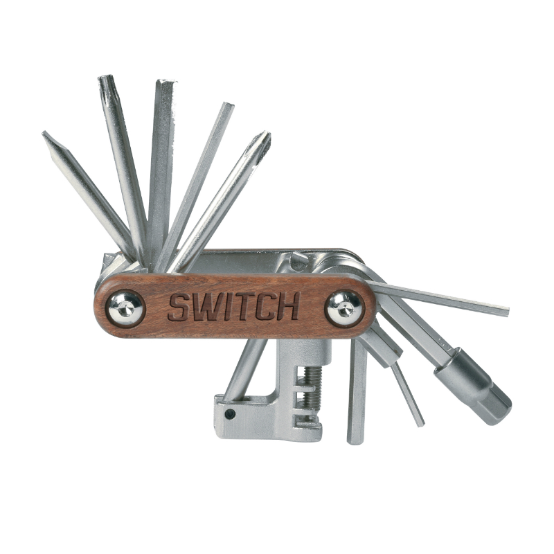 OUTIL MULTIFONCTION SWITCH CORPS BOIS 11 FONCTIONS CLE ALLEN + TOURNEVIS + DERIVE CHAINE